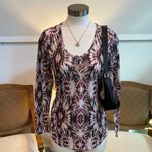 Buffalo Black & Red Tie-Dye Patterned Long Sleeve Henley Top Boho Grunge, Size M